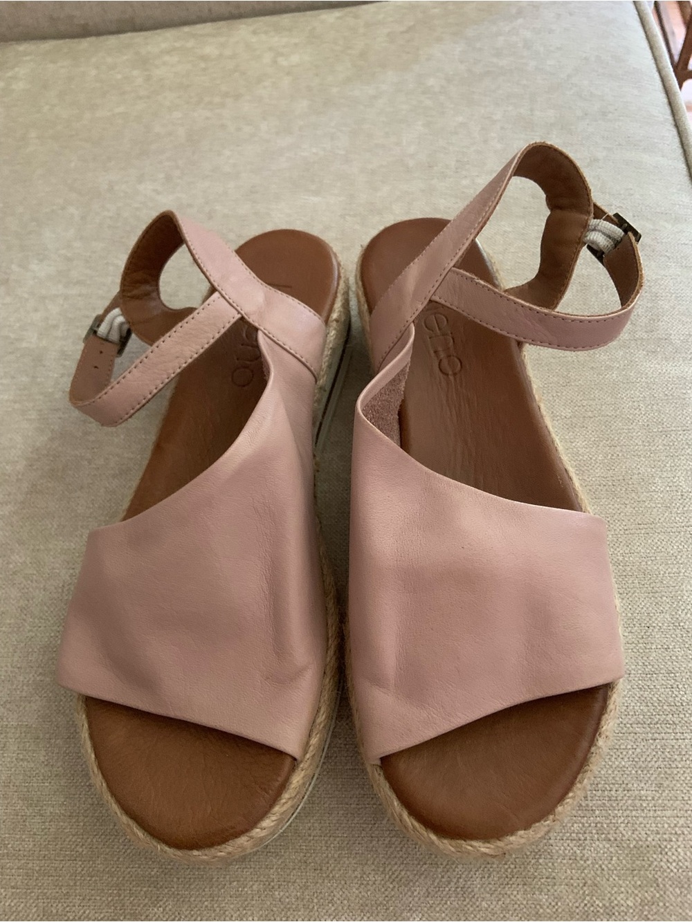 Bueno Pink Leather Espadrille Sandals with Ankle Strap